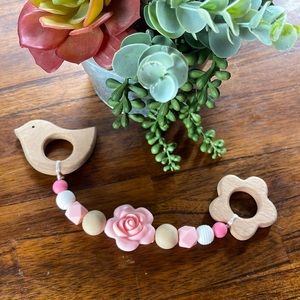 Baby teether with natural wood and food grade silicone